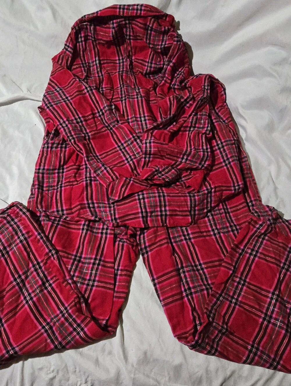 Victoria's Secret Red Plaid Flannel Pajama Set Size XL Long Cozy Christmas